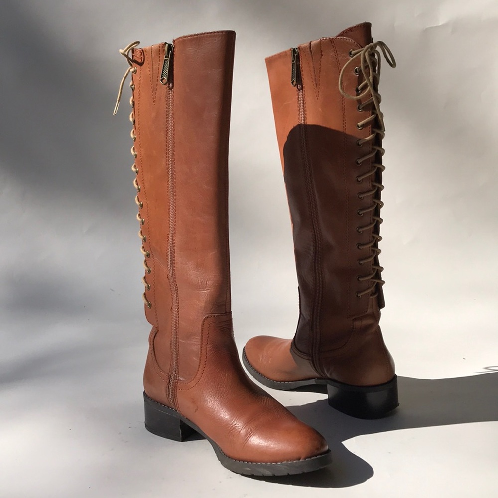 Donald J Pliner brown, leather lace up knee boots